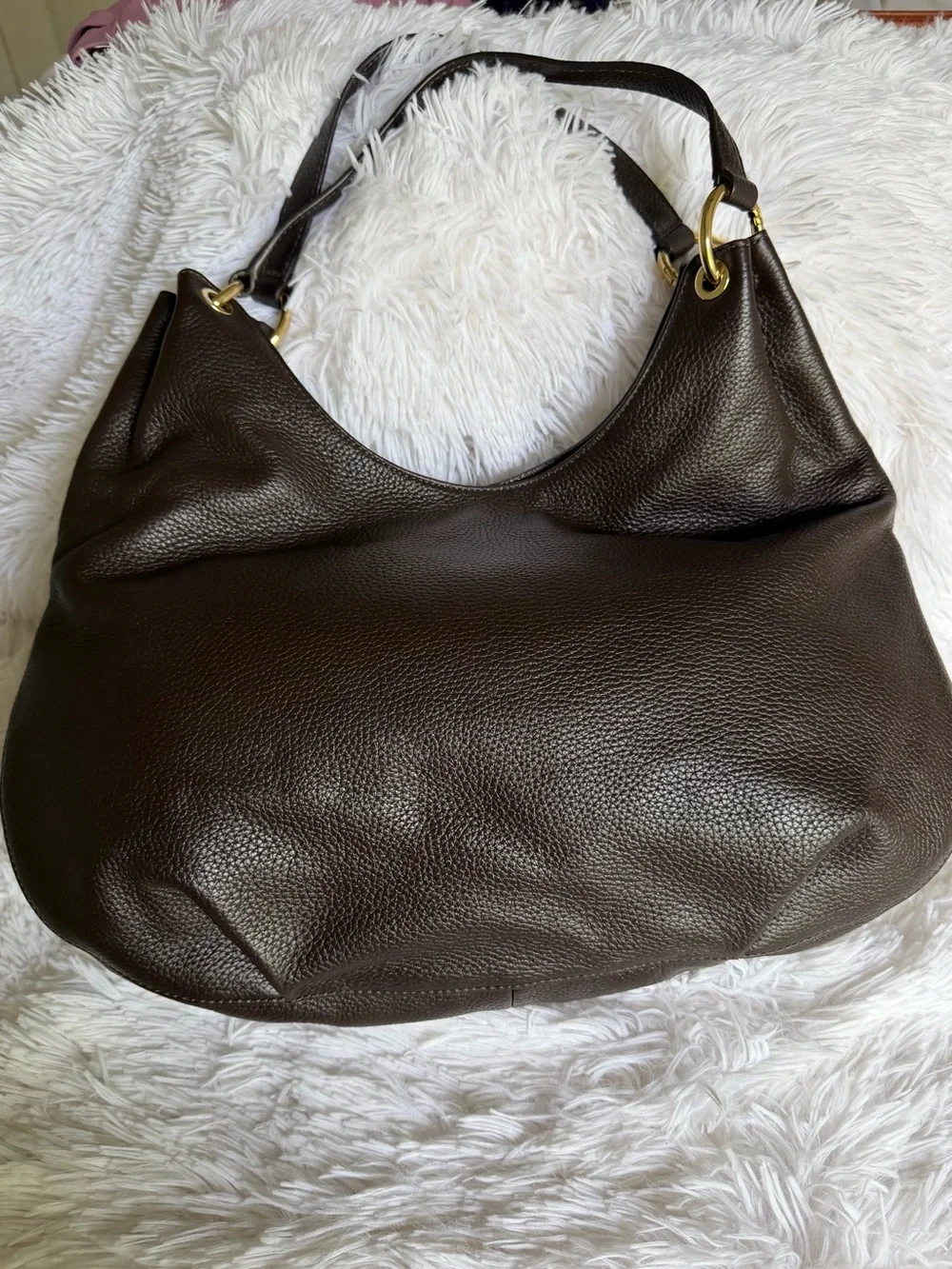 Michael Kors Charm Tassel Large Leather Shoulder Tote Hobo Coffee Brown
